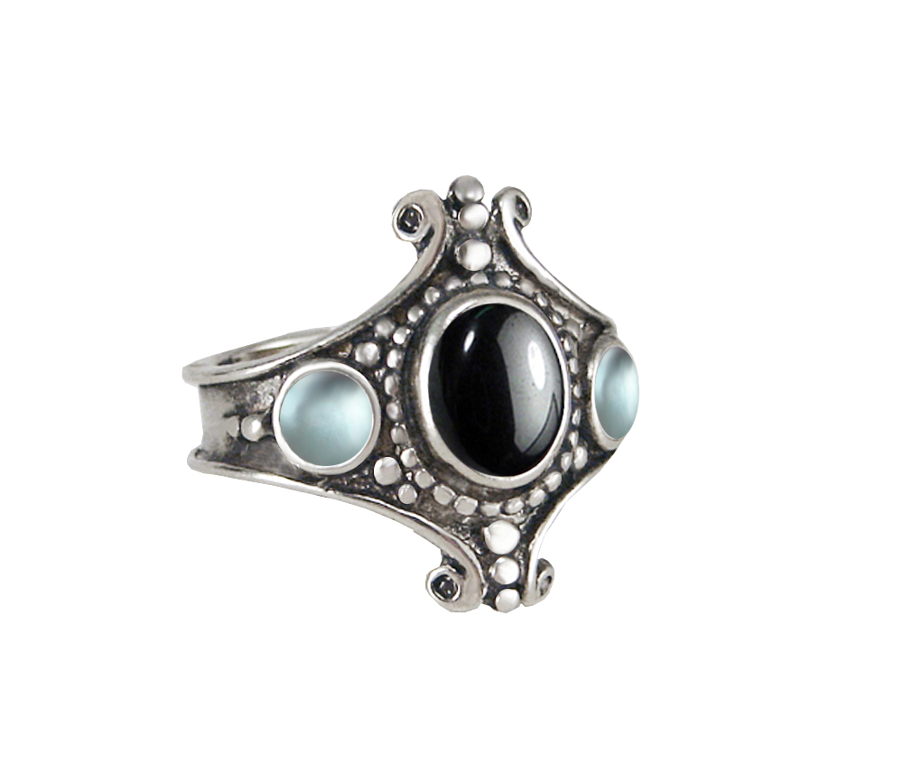 Sterling Silver Imperial Ring With Hematite And Blue Topaz Size 10